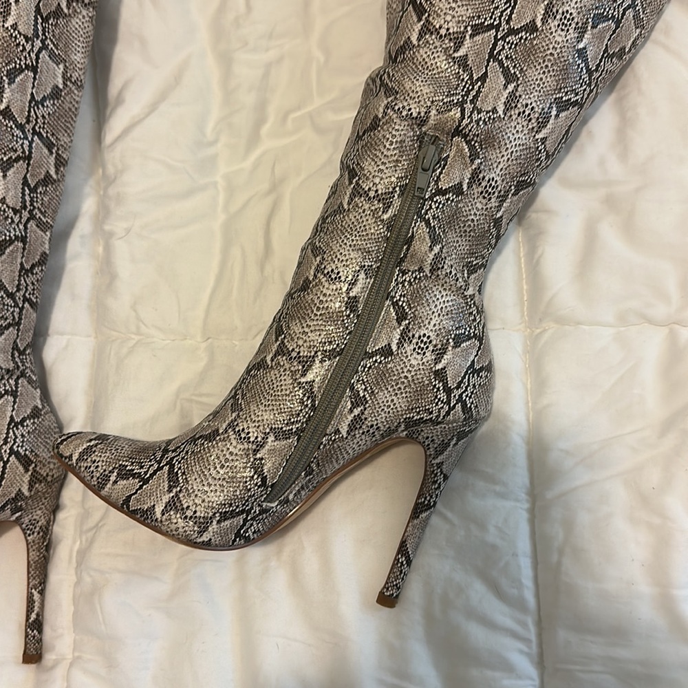Vici Heeled Python Snake Boots | Taupe/Black | Si… - image 6